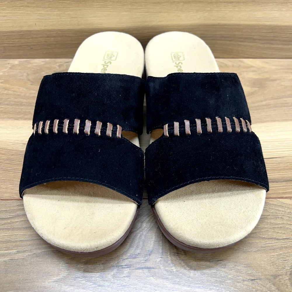 Spenco Womens Sandals 7.5 Twilight Woven Black Suede Slide Comfort - Picture 2 of 9